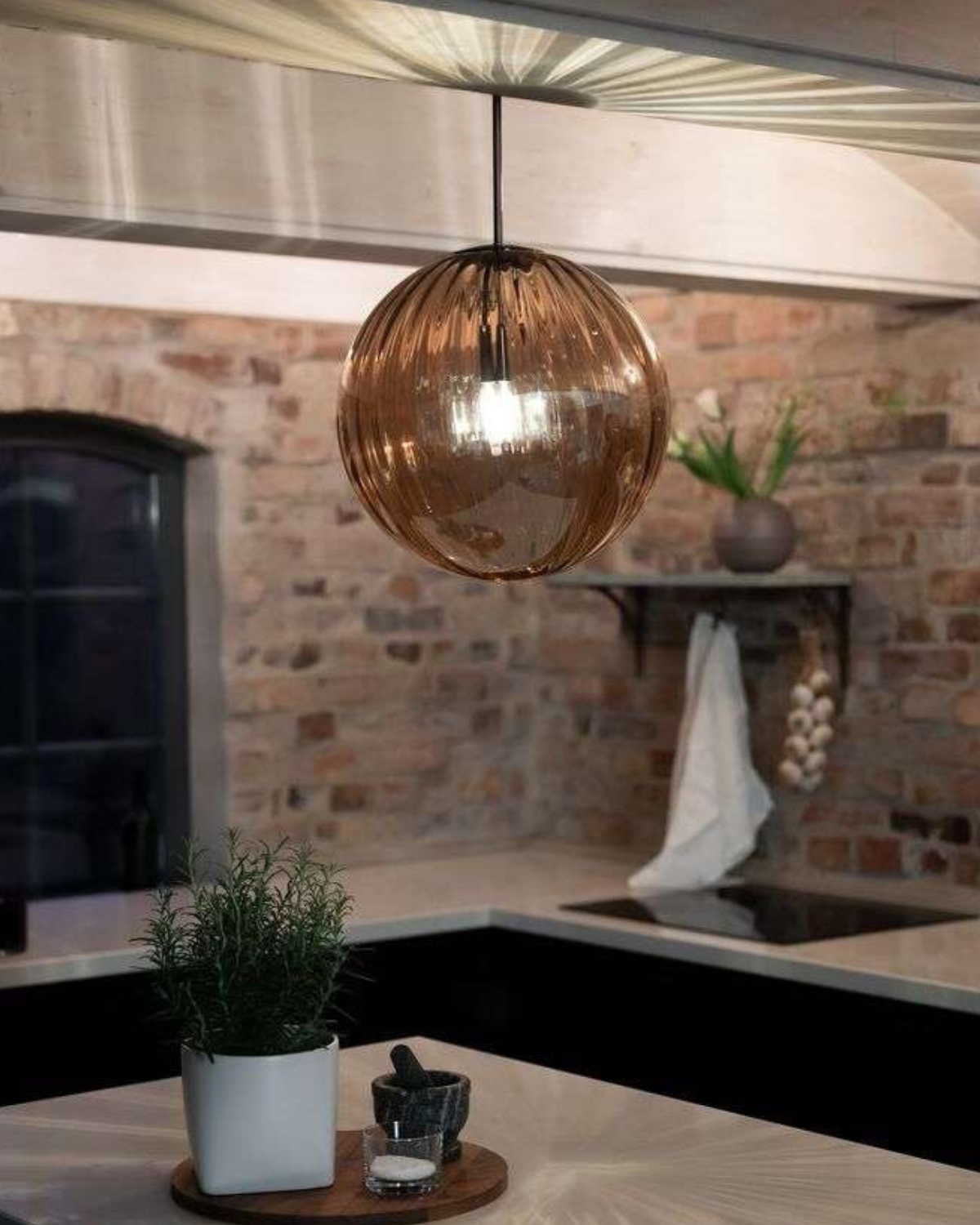 Pendant Ceiling Light Amber Glass