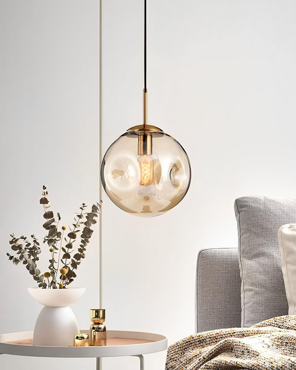 Pendant Ceiling Light Amber Glass