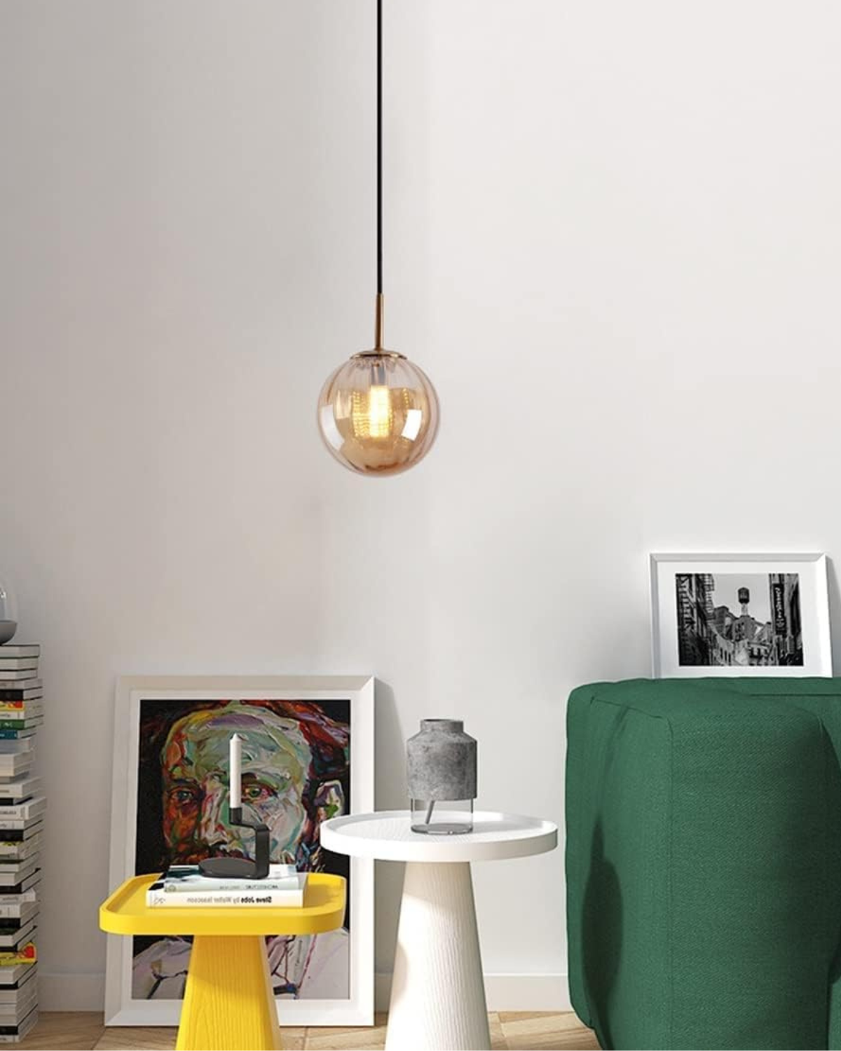 Pendant Ceiling Light Amber Glass