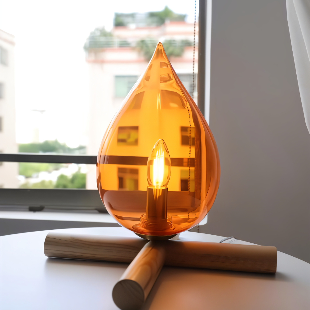 EmberGlow Table Lamp – LED Flame Light with Wooden Base