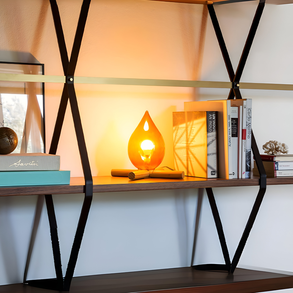 EmberGlow Table Lamp – LED Flame Light with Wooden Base
