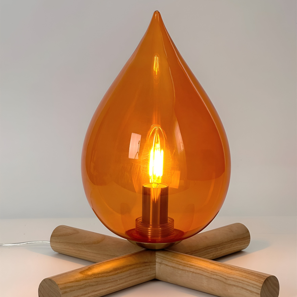 EmberGlow Table Lamp – LED Flame Light with Wooden Base