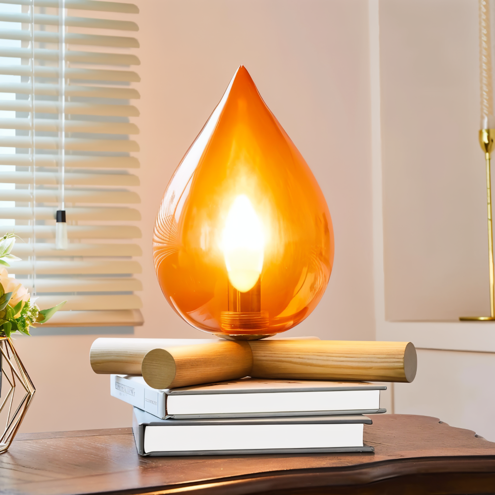 EmberGlow Table Lamp – LED Flame Light with Wooden Base
