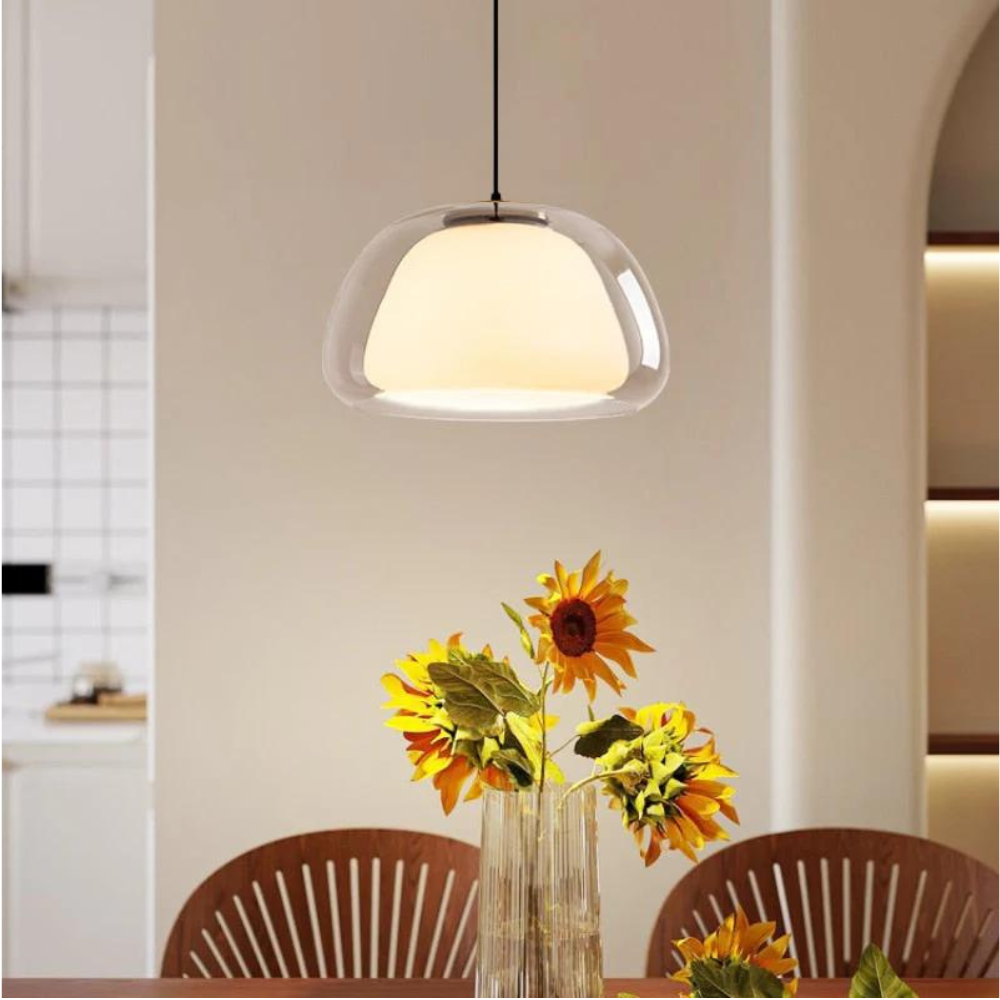 Pendant Light – Double Glass Dome with Soft Glow