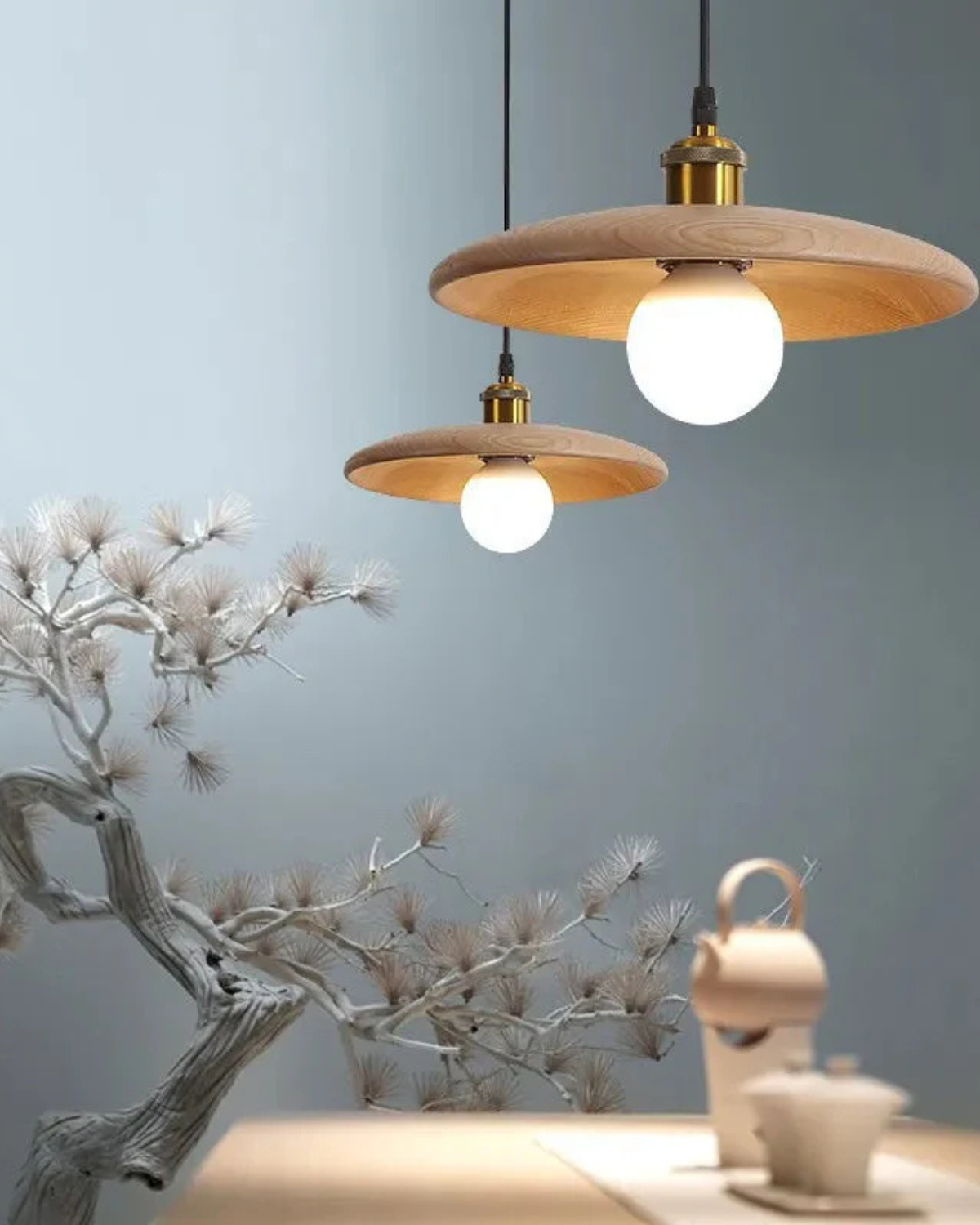 Halvora Pendant Light – Slim Wooden Shade in Japandi Zen Style