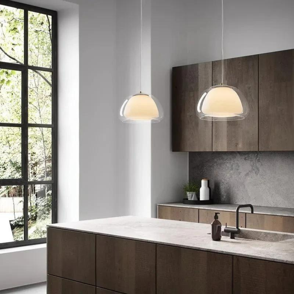 Pendant Light – Double Glass Dome with Soft Glow