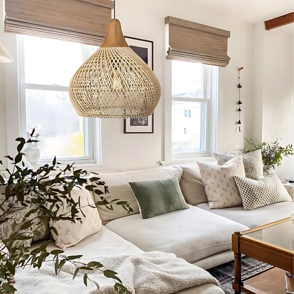 olaro Rattan Ceiling Lamp – Handwoven Boho Pendant for Natural Interiors