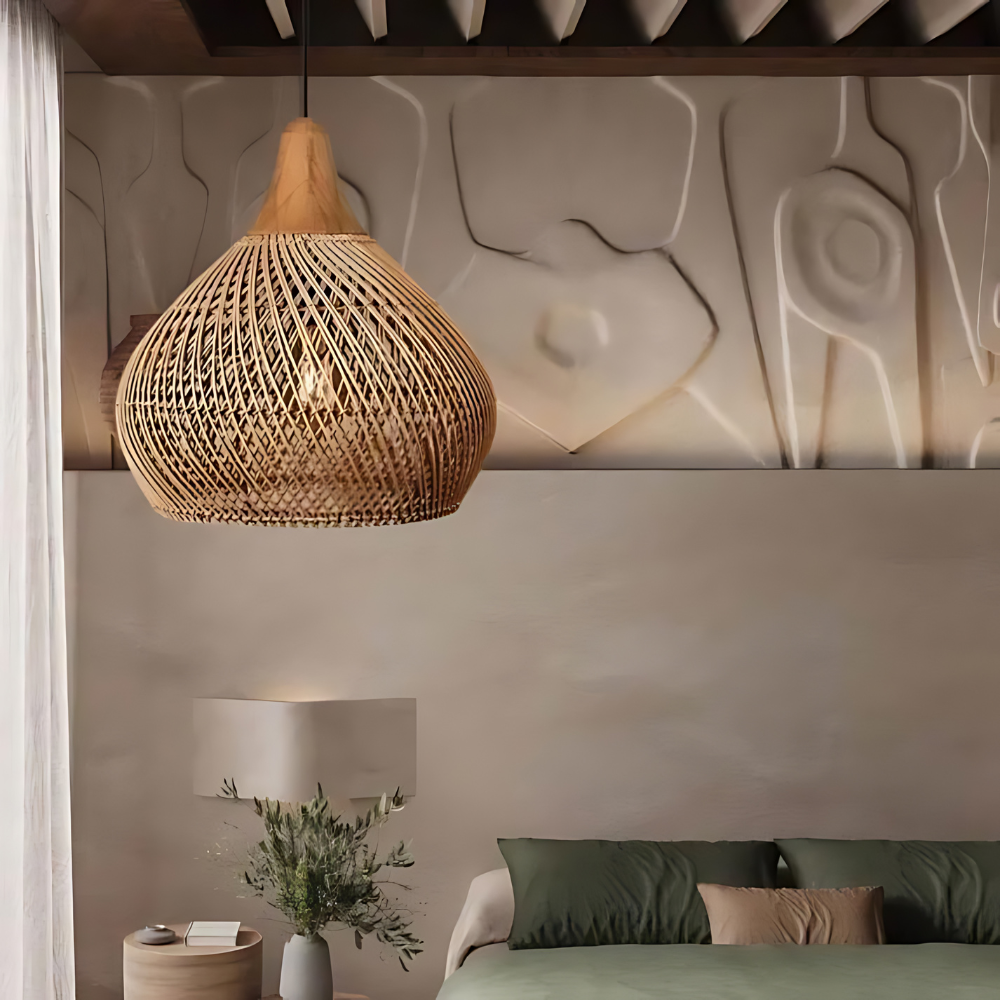 olaro Rattan Ceiling Lamp – Handwoven Boho Pendant for Natural Interiors