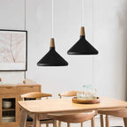 French Macaron Conical Pendant Light - Aluminum and Wood Lamp with a Modern and Playful Design
