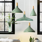 French Macaron Conical Pendant Light - Aluminum and Wood Lamp with a Modern and Playful Design