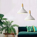 French Macaron Conical Pendant Light - Aluminum and Wood Lamp with a Modern and Playful Design