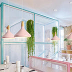 French Macaron Conical Pendant Light - Aluminum and Wood Lamp with a Modern and Playful Design