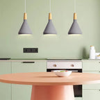 French Macaron Conical Pendant Light - Aluminum and Wood Lamp with a Modern and Playful Design