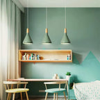 French Macaron Conical Pendant Light - Aluminum and Wood Lamp with a Modern and Playful Design