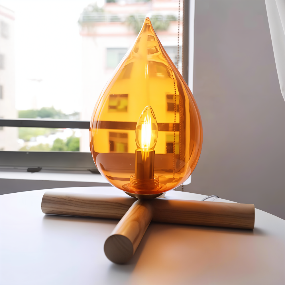 EmberGlow Table Lamp – LED Flame Light with Wooden Base