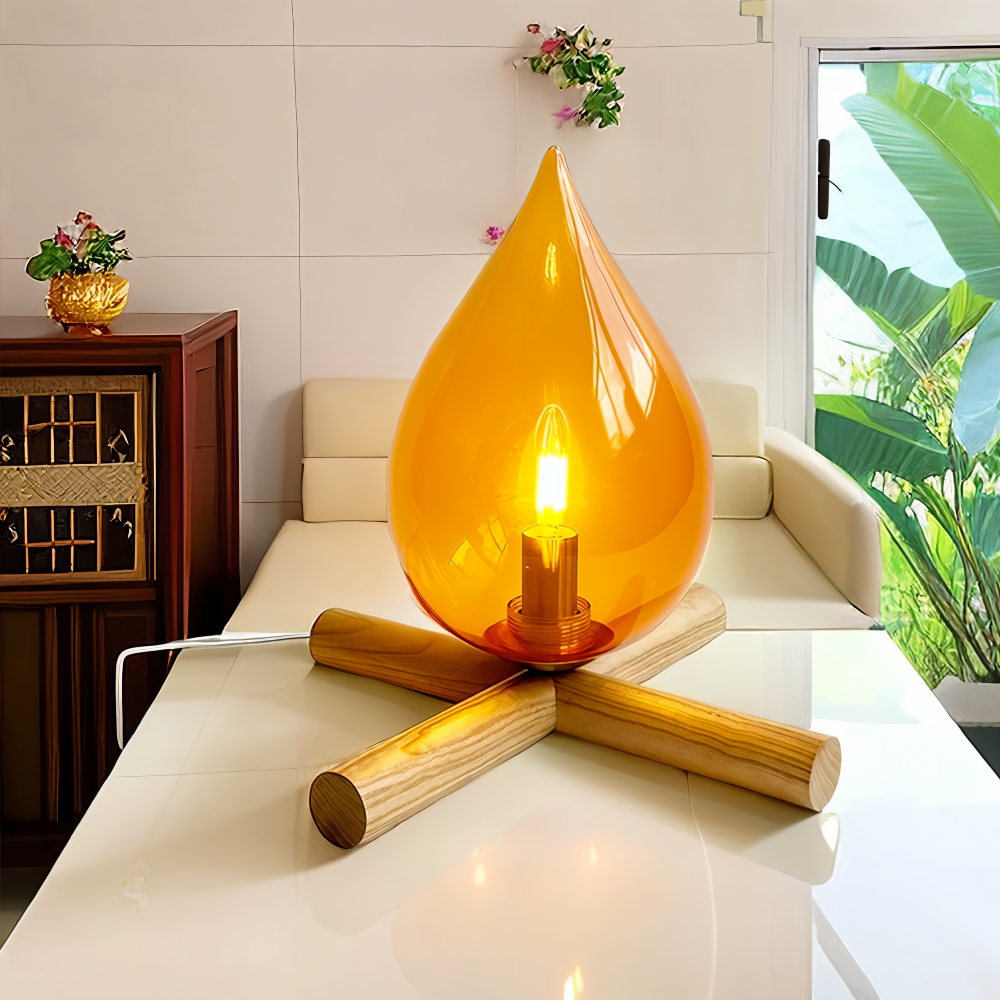 EmberGlow Table Lamp – LED Flame Light with Wooden Base
