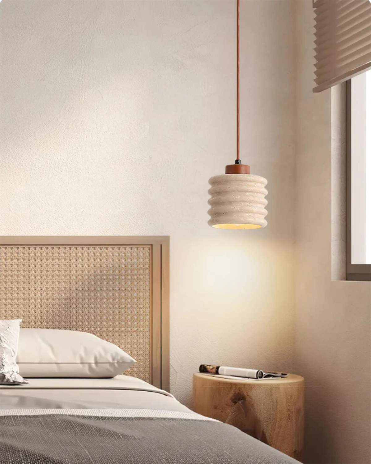 Vaguella Pendant Light – Wavy Ceramic Shade with Japandi Bedside Glow